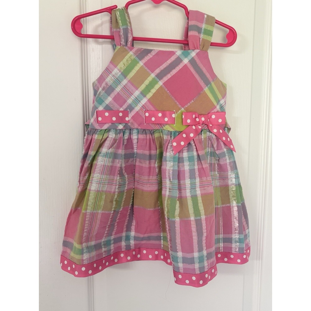Bonnie Baby Pastel Plaid Easter Spring 24m Girls Dress With Bloomers Metallic